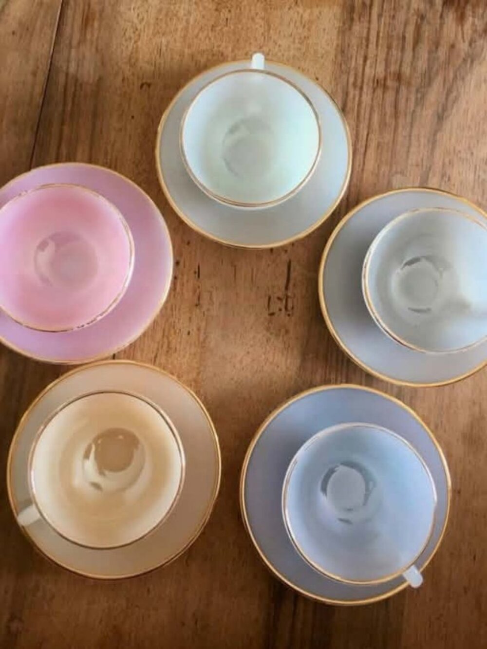 1960s Arcopal Harlequin Pastel Teacups & Saucers